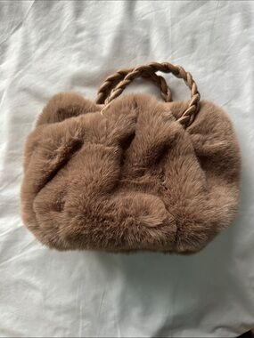 Cozy Faux Fur Mini Tote in Light Brown with Braided Handles